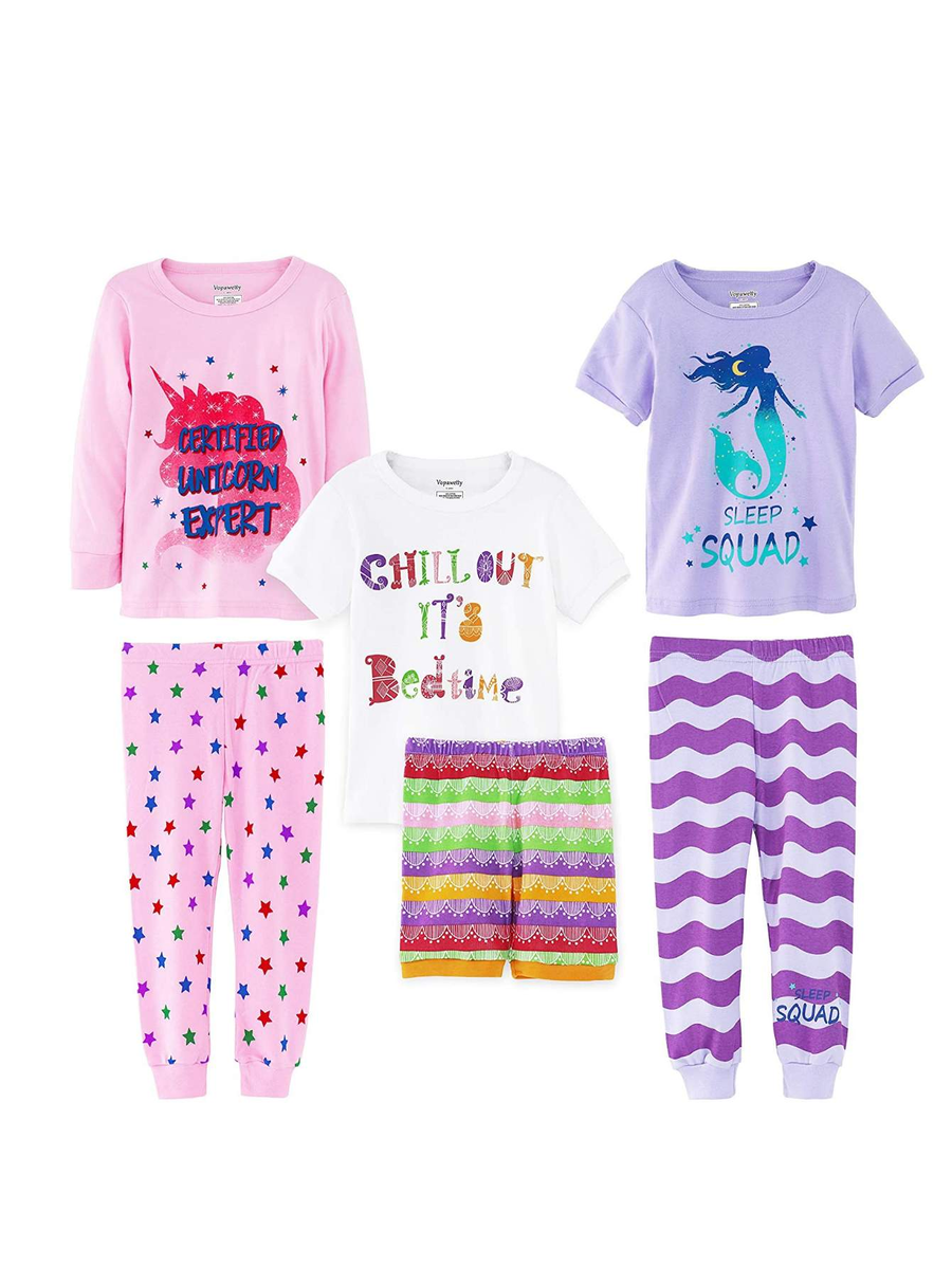 Girls' 6-Piece Snug-Fit Cotton Pajama Set Sleepwear Mermaid/Unicorn