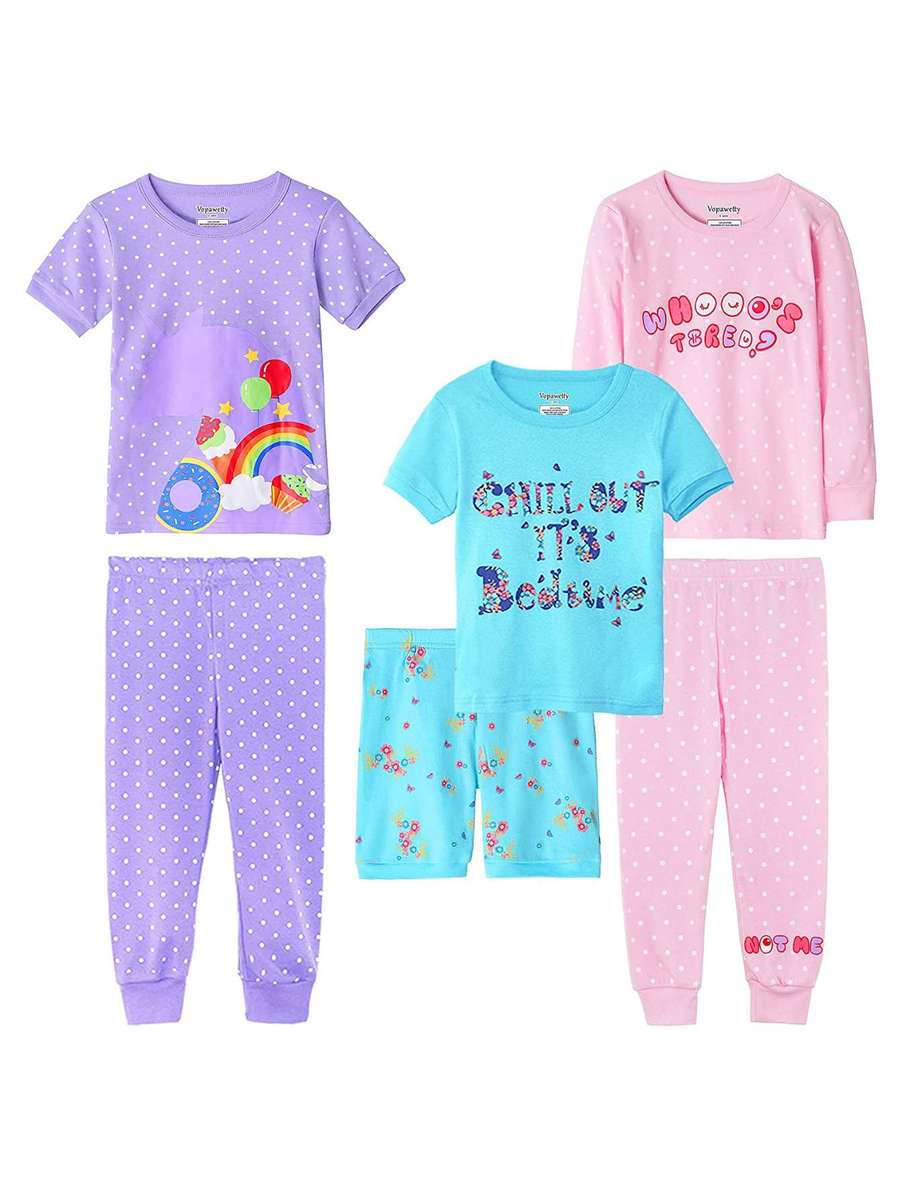 Girls' 6-Piece Snug-Fit Cotton Pajama Set Sleepwear Unicorn/Dots