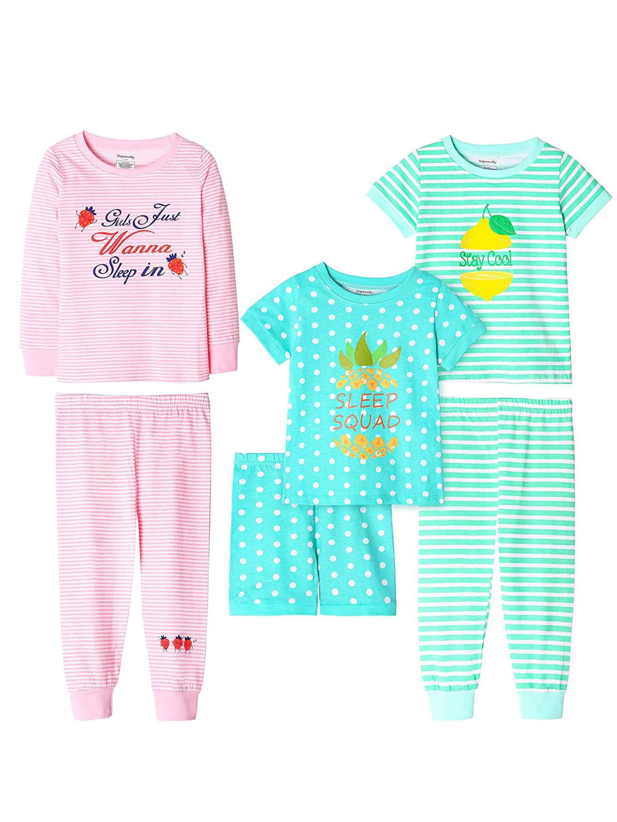 Girls' 6-Piece Snug-Fit Cotton Pajama Set Sleepwear Fruits