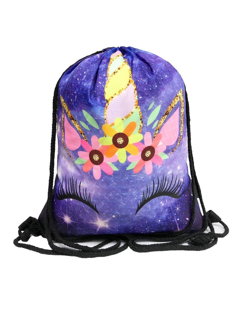 Unicorn Gifts for Girls - Unicorn Drawstring Backpack/Makeup Bag/Bracelet/Inspirational Necklace/Hair Ties (Purple Rainbow Unicorn)