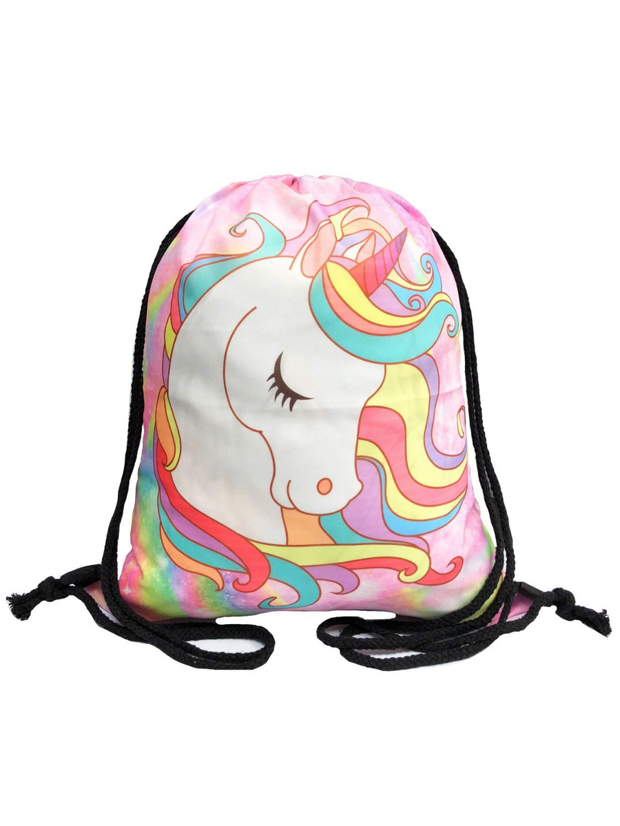 Unicorn Gifts for Girls - Unicorn Drawstring Backpack/Makeup Bag/Bracelet/Inspirational Necklace/Hair Ties (Pink Unicorn Head)