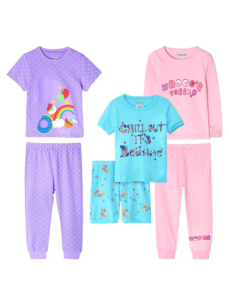 Girls' 6-Piece Snug-Fit Cotton Pajama Set Sleepwear Unicorn/Dots-2