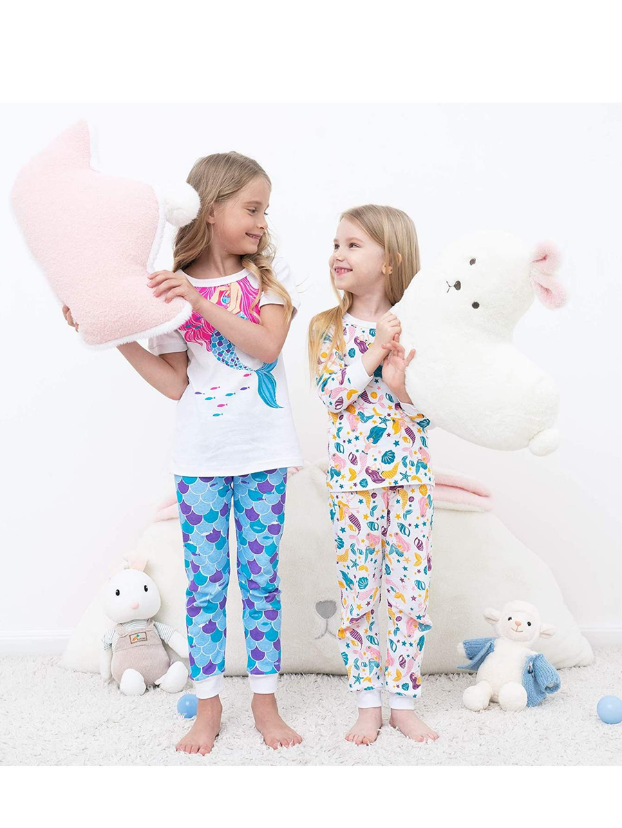 Girls' 6-Piece Snug-Fit Cotton Pajama Set Sleepwear Mermaid