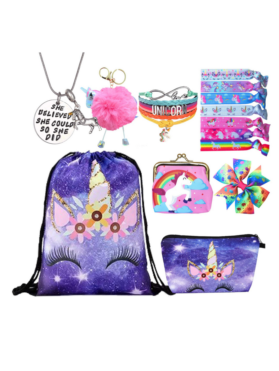 RHCPFOVR Mermaid Gifts for Girls - Drawstring Backpack,Makeup  Bag,Bracelet,Necklace for Party Favors
