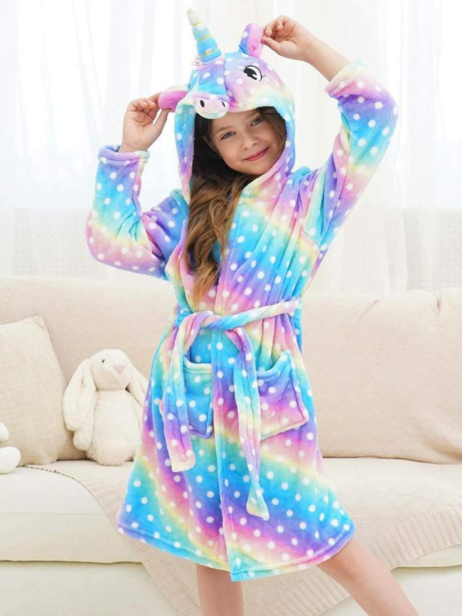 Unicorn Girls Robes Pajamas Rainbow Soft Onesie Hooded Bathrobe Sleepwear For Girls - Doctor Unicorn