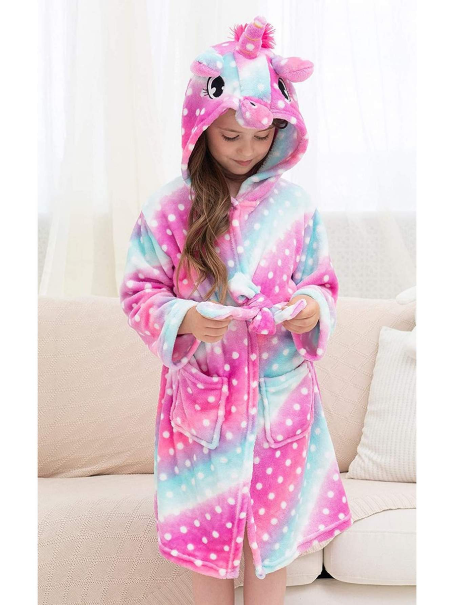 Unicorn Girls Robes Pajamas Hooded Soft Onesie Lounge Bathrobe For Girls With 3D-ear Belted, Dual Pocket - Doctor Unicorn