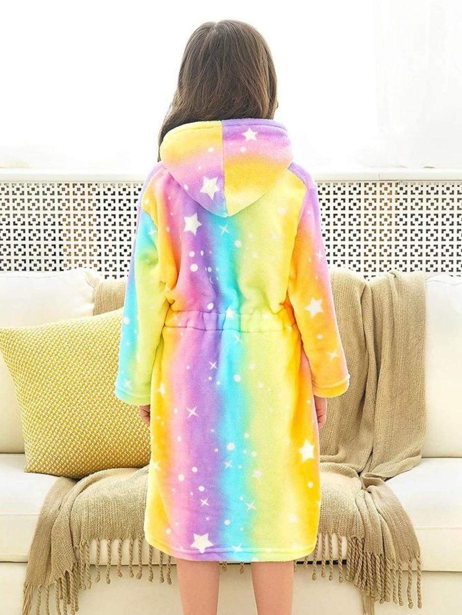 Unicorn Girls Robes Pajamas Rainbow Star Dots Soft Onesie Hooded Rainbow Bathrobe Sleepwear For Girls - Doctor Unicorn