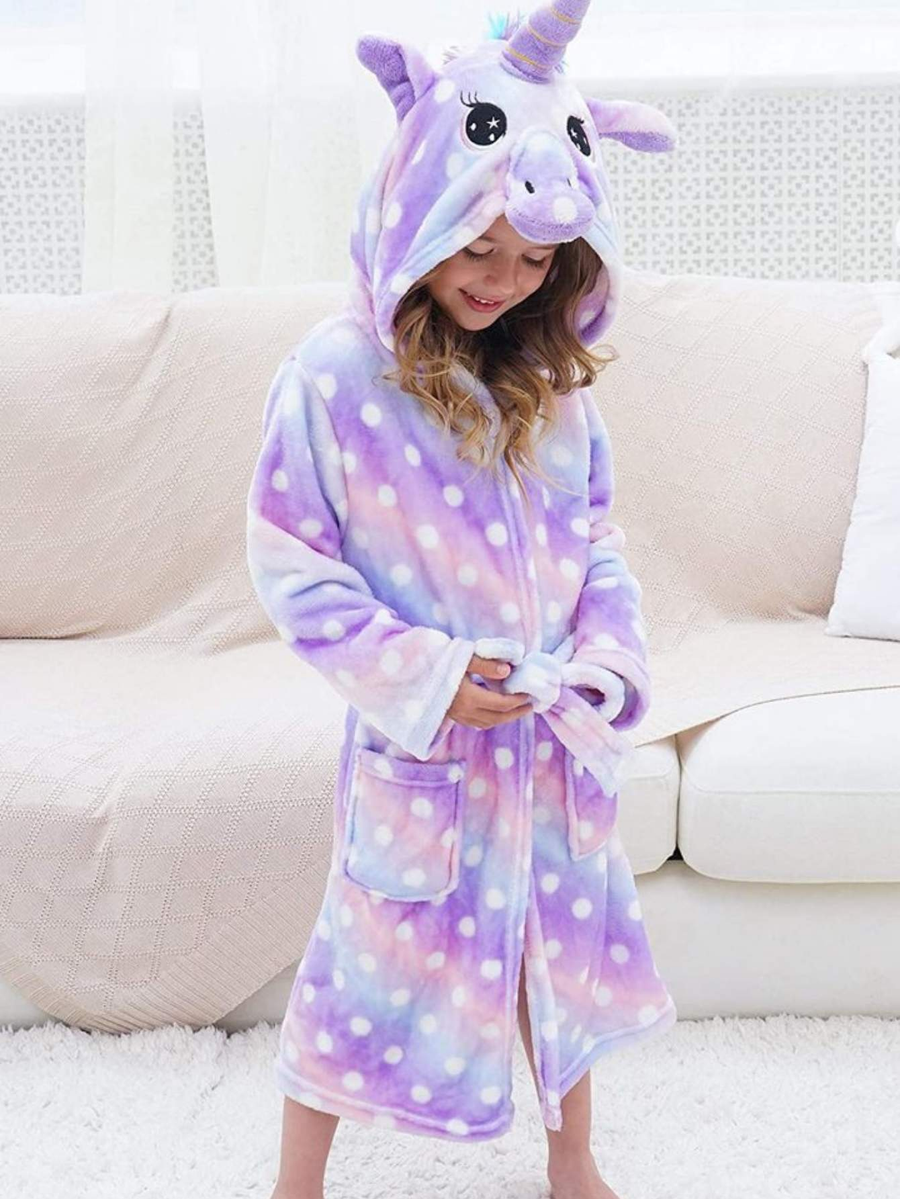 Unicorn Girls Robes Pajamas Light Purple Soft Onesie Hooded Bathrobe Sleepwear For Girls- Doctor Unicorn