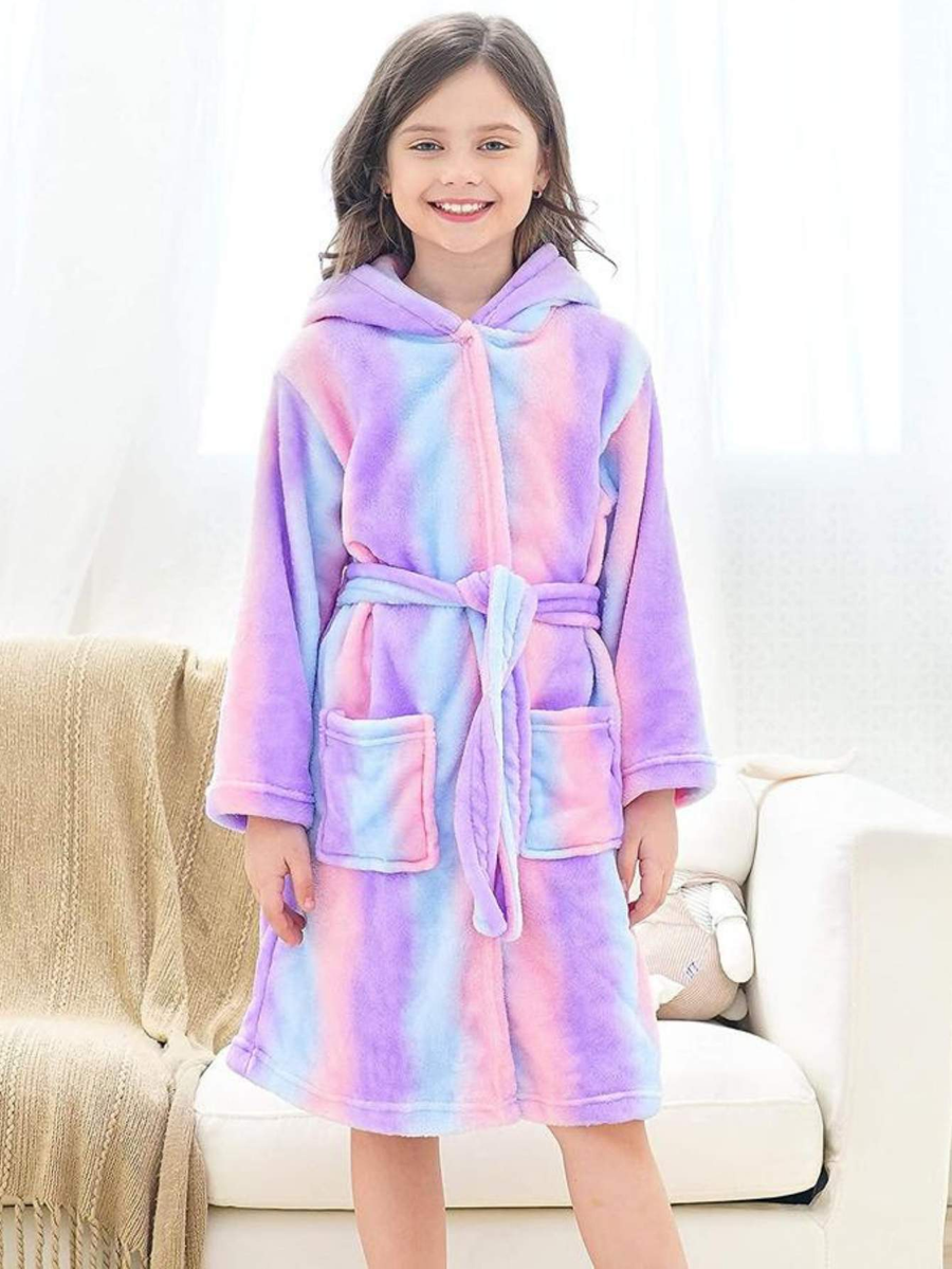 Unicorn Girls Robes Pajamas Bright Purple Soft Onesie Hooded Rainbow Bathrobe Sleepwear for Girls - Doctor Unicorn