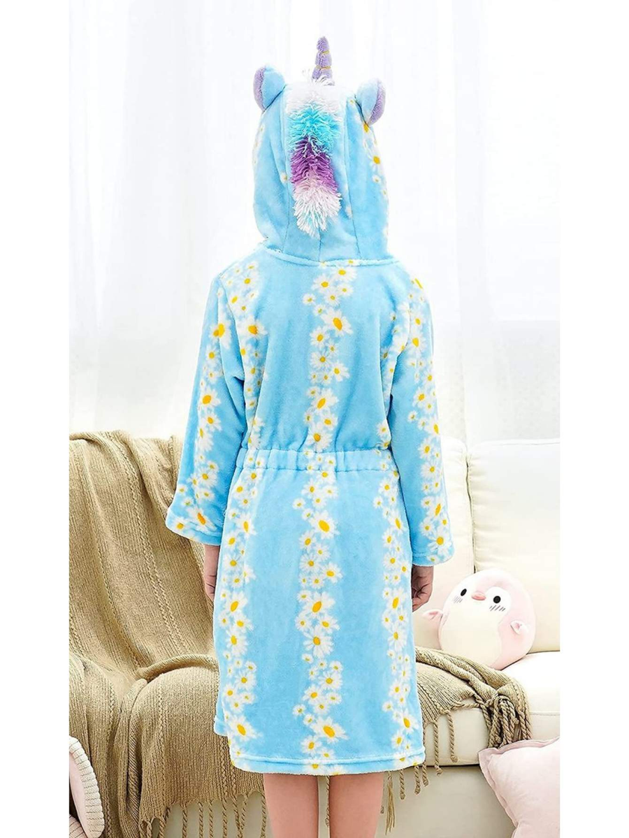 Unicorn Girls Robes Pajamas Blue Daisy Soft Onesie Hooded Bathrobe Sleepwear For Girls - Doctor Unicorn