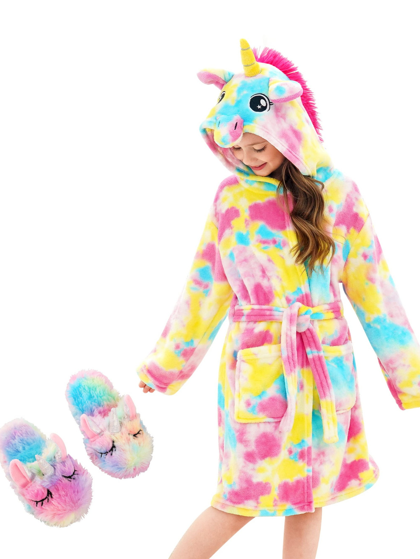 Unicorn Girls Robes - Pink Tie-dye Unicorn Robe Soft Hooded Bathrobe ...