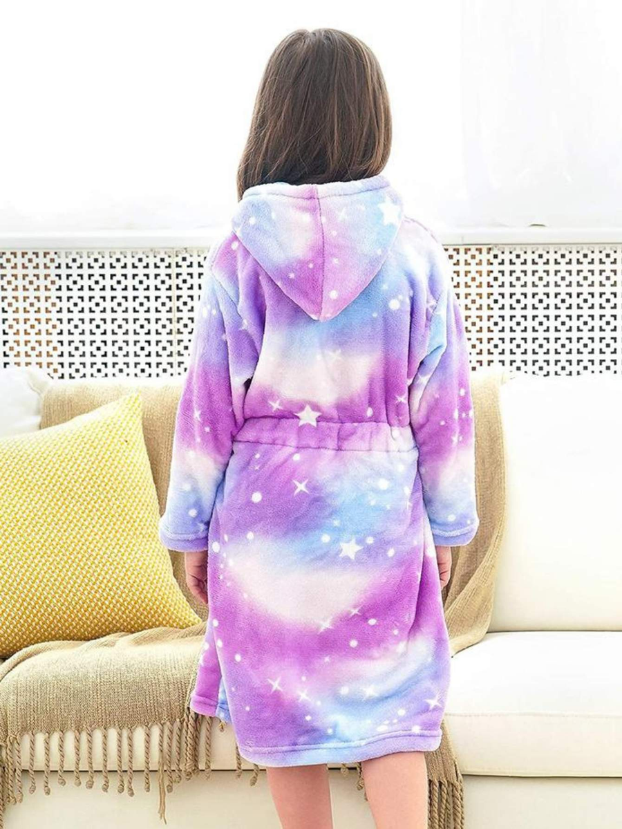 Unicorn Girls Robes Pajamas Soft Hooded Onesie Rainbow Bathrobe Sleepwear for Girls With Purple Star Dots - Doctor Unicorn