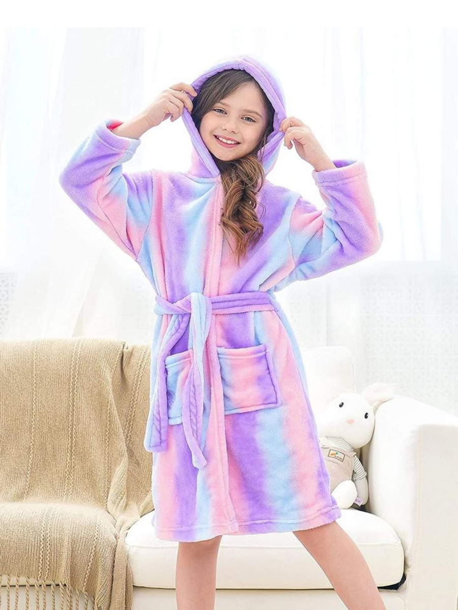 Unicorn Girls Robes Pajamas Bright Purple Soft Onesie Hooded Rainbow Bathrobe Sleepwear for Girls - Doctor Unicorn