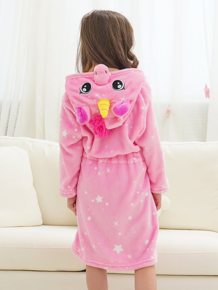 Unicorn Girls Robes Pajamas Pink Soft Onesie Hooded Rainbow Bathrobe Sleepwear for Girls With White Star - Doctor Unicorn