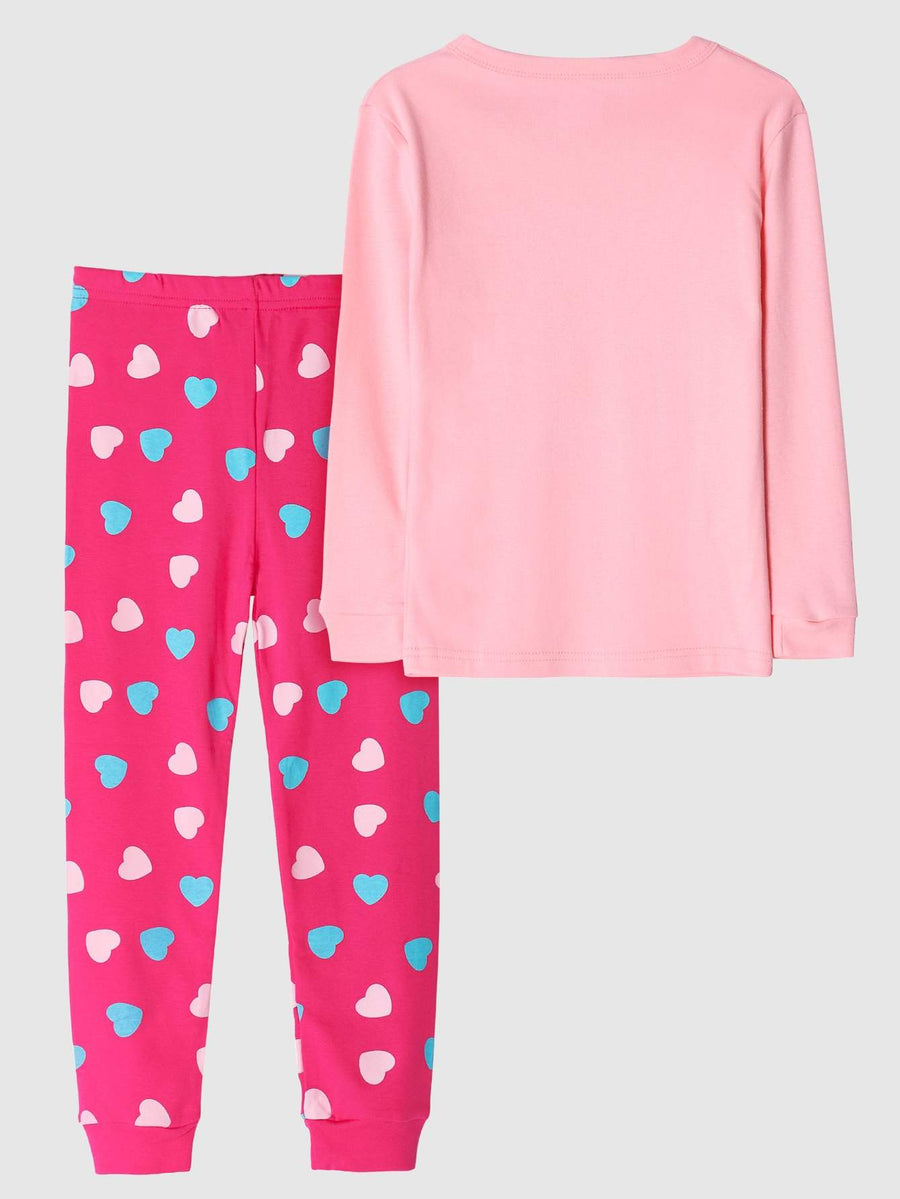Girls' Snug Fit Cotton Sheep Pink Heart sloth Pajama Set Sleepwear