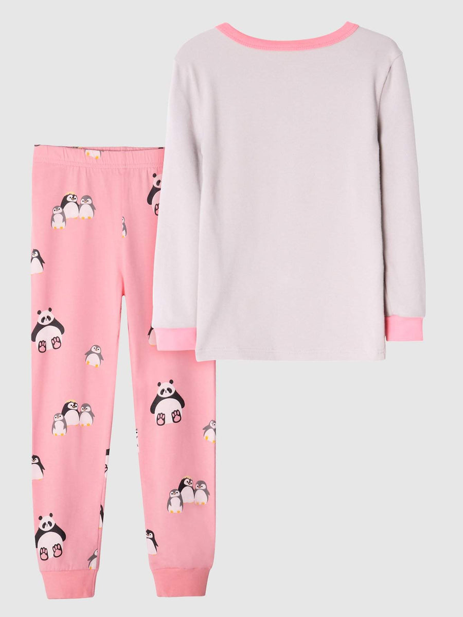 Girls' Snug Fit Cotton Sheep Grey Panda sloth Pajama Set Sleepwear