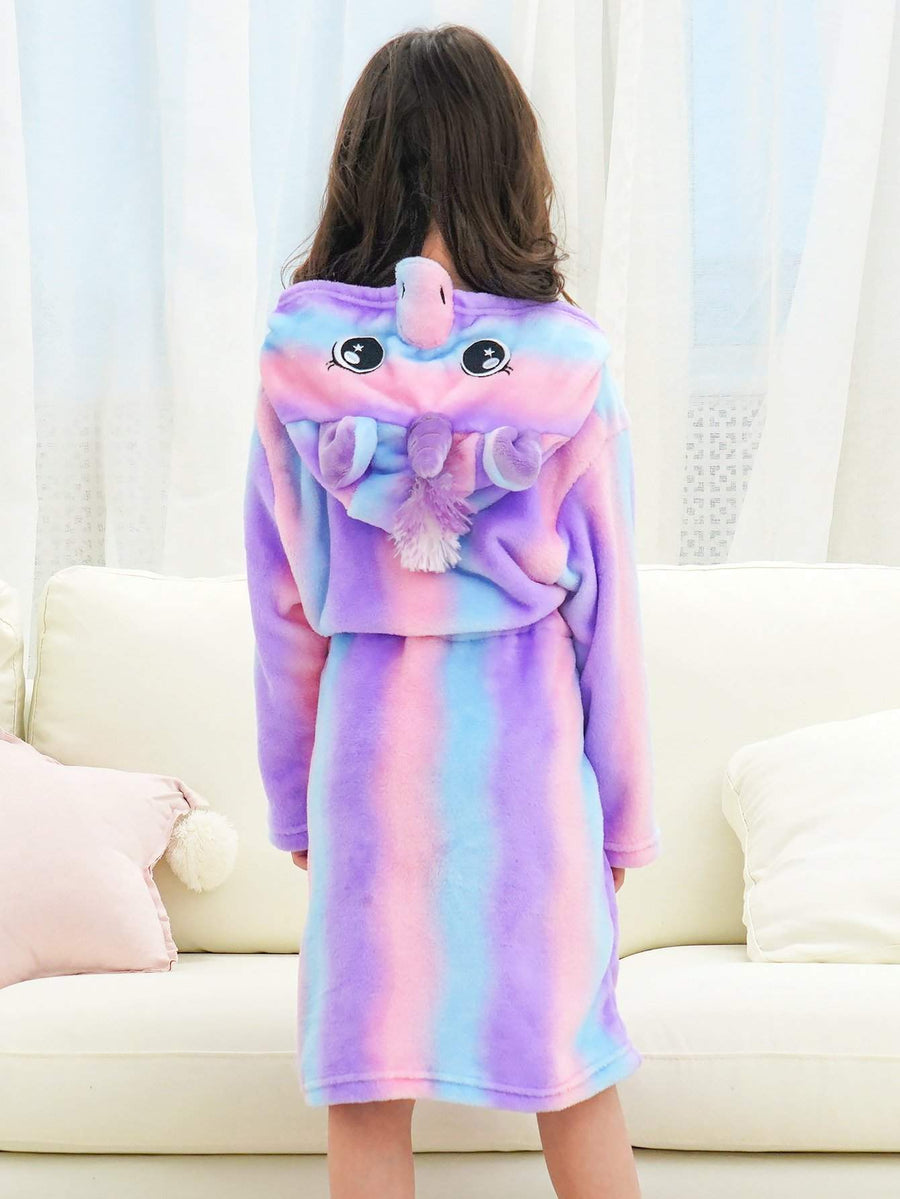 Unicorn Girls Robes Pajamas Bright Purple Onesie Hooded Soft Lounge Bathrobe For Girls With 3D-ear Belted, Dual Pocket - Doctor Unicorn